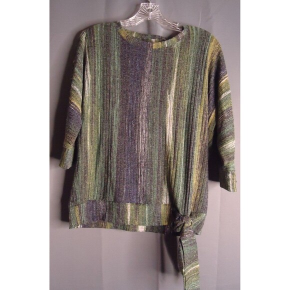 Simply Vera Wang 3/4 Sleeves Green Vertical Stripe Banded Bottom W/Tie Sz Small - Picture 2 of 8